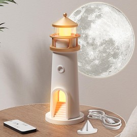 Velarionna Moon Lamp Projector Lighthouse Night Light, Moon Light LED Aesthetic Table Lamp for Boys and Girls Birthday(Remote)