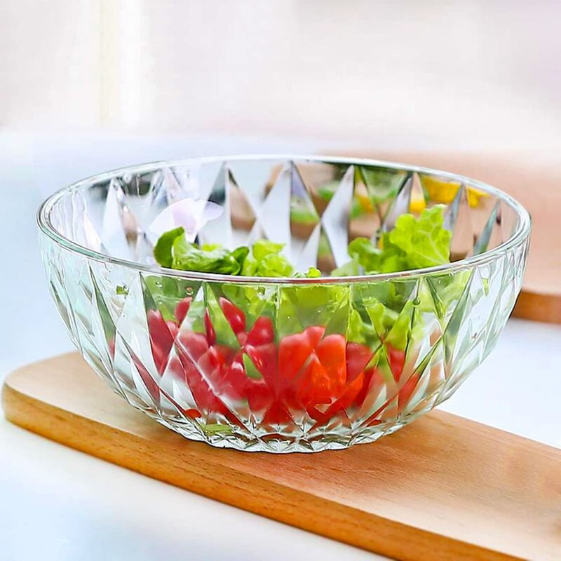 Le'raze Glass Diamond Design Bowl - Decorative Centerpiece for Kitchen