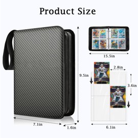 4-Pocket Trading Card Binder, 400 Pocket Cards Binder with Zip, Durable PU Album Material, 50 Top-Loading Pages Folder, Refillable Ring Binder for Collectible Games, MTG, Football, Sports (Black)