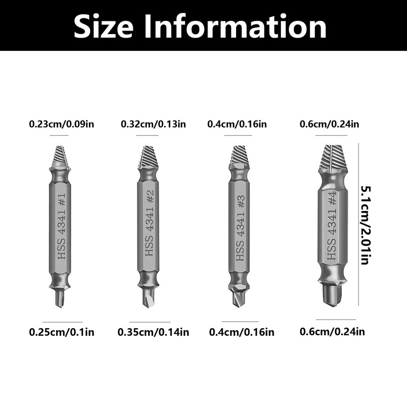 Set of 4 Damaged Screw Extractor Set, Screw Remover and