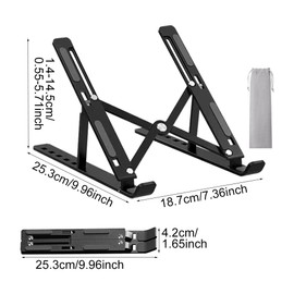 Portable Laptop Stand for Desk,Foldable Anti-Slip Aluminum Laptop Riser,7 Levels Angles Adjustable Computer Stand Compatible with All10-16” Laptops ﻿(Black)