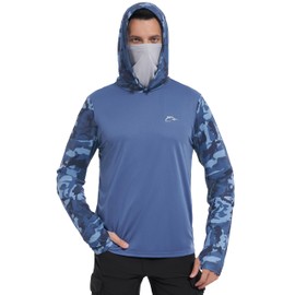 FISHEAL Mens SPF 50+ Fishing Hoodie Shirts - Long Sleeve Sun Protection Sweatshirts with Face Mask for Outdoor Running Wortout Hiking