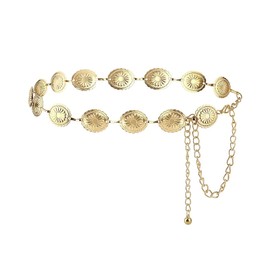 QKEOISUD Western Chain Belts for Women Cowgirl Chain Belts Metal Boho Hollow Out Daisy Decorated Skinny Waist Belt,Western Metal Concho Belt,Suitable for Dresses Jeans Costumes(Gold)