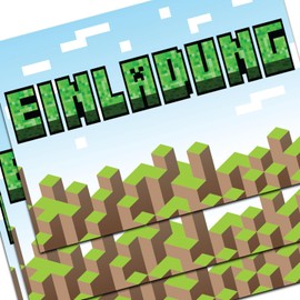 the lazy panda card company 20 Invitation Cards Children's Birthday Party Pixel Motif Gaming Birthday Invitations Birthday Invitations Children Girls Boys