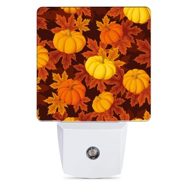 Jopowide Autumn Pumpkins Leaves Night Light Plug in Wall Lamp Smart Dusk to Dawn Sensor for Home Decorative, Kids Room Bedroom Bathroom Kitchen Hallway Gifts