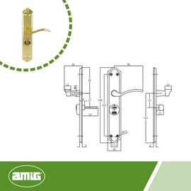 Amig - Türgriff rechts ALFA 46 aus messingbeschichtetem Stahl | Drückergarnitur mit Schlüssel | 242 x 44 mm | Geeignet für Türen von 35 bis 45 mm | Ergonomisches und elegantes Design für Innenräume