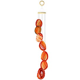 KYEYGWO Red Agate Discs Geode Wind Chime Sun Catcher Crystal Stone Chime Artwork for Home Garden Decoration 70-85 cm