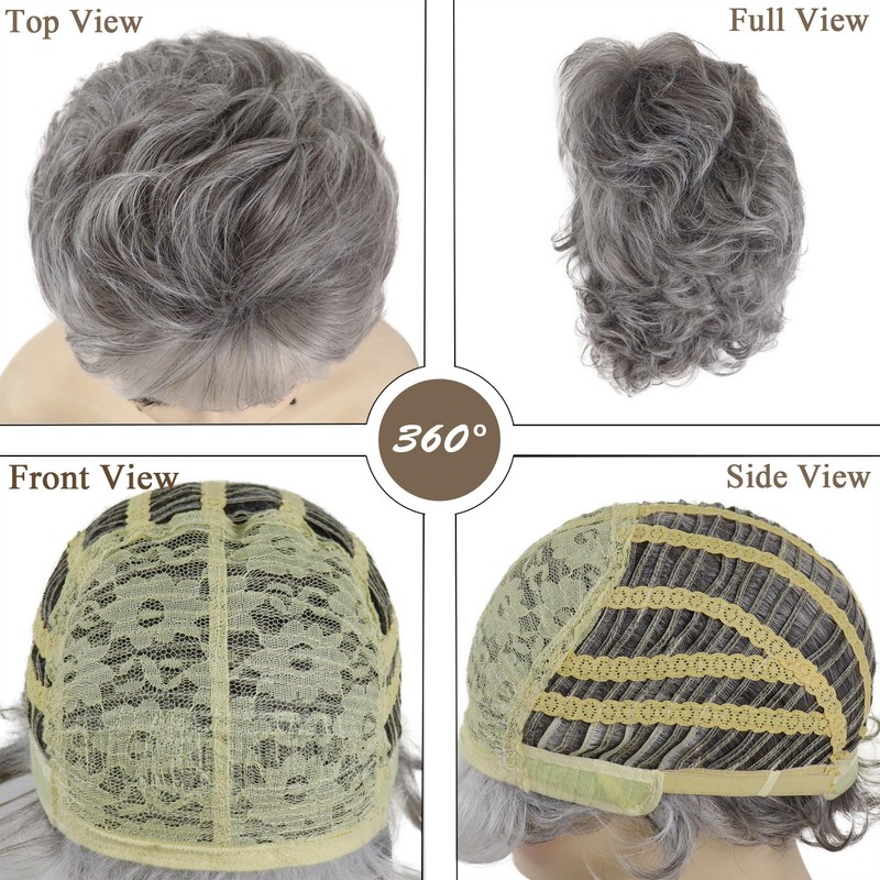 GNIMEGIL Short Grey Elderly Wigs Curly Wigs for White Women