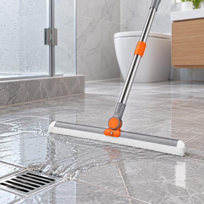 Silicone Scraper Broom for Bathroom Floors & Glass - Pivoting