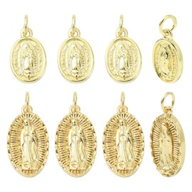 COGCHARGER 8 Pcs Gold Vrigin Mary Christian Charms for Jewelry Making Brass Rosary Pendants for Bracelets Earrings Necklace DIY Supplies