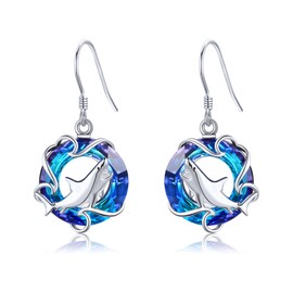 URONE Shark Earrings for Women Sterling Silver Delicate Shark Crystal Dangle Earrings Ocean Shark Jewellery Gift for Women