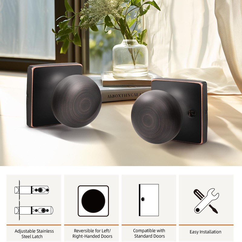 GOBEKOR Modern Passage Door Knob, 6 Pack Keyless Oil Rubbed