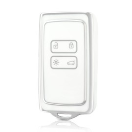OFF WE GO Car Key Cover Case Car Key Fob for Renault Trafic Clio Arkana Captur Kadjar Koleos Grand Scenic Megane Zoe Dacia Full Protection Car Key Shell 4 buttons Car Key Holder Box, White Silver