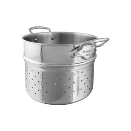 Mauviel M'Cook Polished Stainless Steel Pasta Insert With Cast Stainless Steel Handles, 9.4-in, Made In France