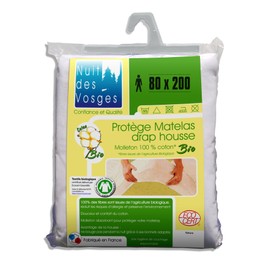 Nuit des Vosges 201911 Soft Mattress Protector, Organic Cotton, White, white, 80 x 200 cm