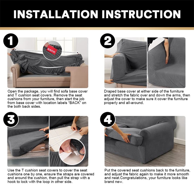 PrinceDeco T Cushion Sofa Slipcover 3 Pieces Sofa Covers for