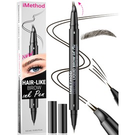 iMethod Curved Eyebrow Pen - Eyebrow Pencil, Brow Pencil 2-in-1 Dual-Ended Microblading Eyebrow Pen with Micro-Fork-Tip and Precise Brush-Tip Create Natural Hair-Like Brows, Last All-Day, Black Brown