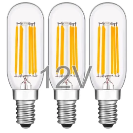 12V Low Voltage Mini LED Candelabra Light Bulbs - Soft Warm White 2700K 6W(Only for 12 Volt DC/AC) - E12 Small Candle Base - Dimmable 60W Equivalent Tubular T8 Bulb for RV, Driveway, Backyard- 3 Pack