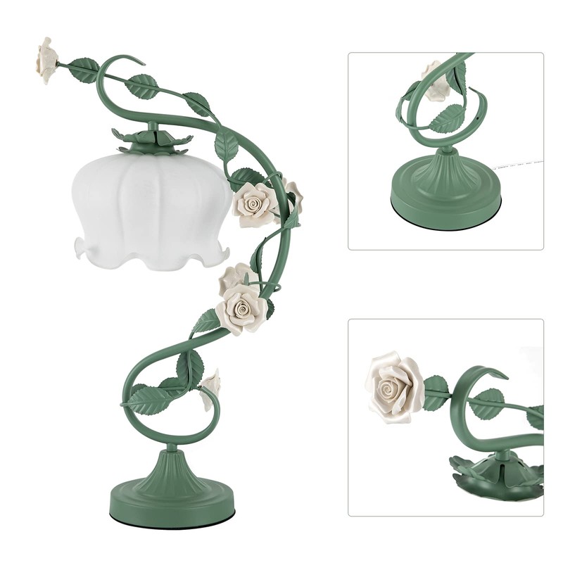 YIYIBYUS Table Lamp Flower Shaped Atmosphere Night Light Green LED