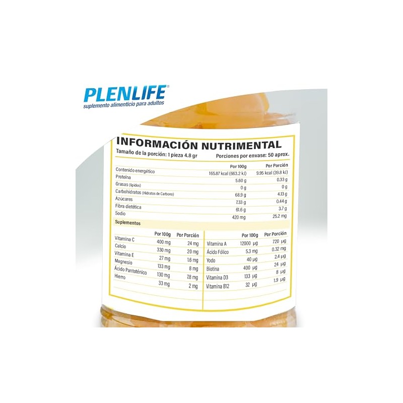 PLENLIFE Multivitamínico en gomitas sin azúcar sabor piña, 50 unidades
