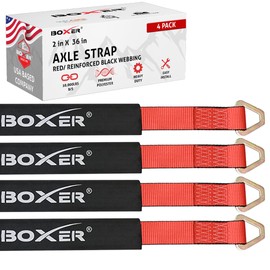 Boxer 4 Pack 2" x 36" Premium Blue Axle Straps Tie Downs w/Delta Ring - Adjustable Tire Wheel Tie Down with Protective Sleeve