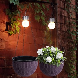 ZUIAOYIBOU Hanging Planters for Outdoor Plants,2 Pack Coffee Artificial Rattan Solar Hanging Baskets with Drainage Holes & Removable Tray,Hanging Flower Pots Gardening Gifts for Women/Mothers