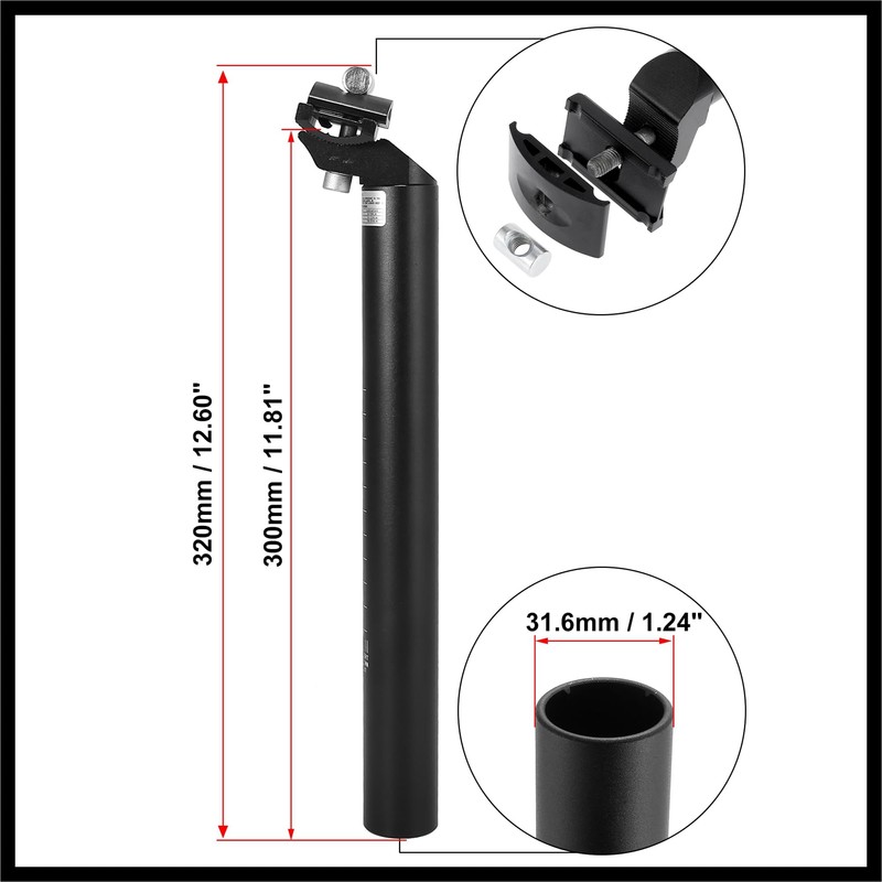 Hihaha 31.6x300mm Bicycle Seat Post Aluminum Alloy Adjustable with Clamp