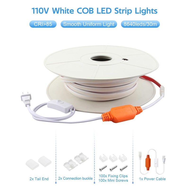 Aclorol 100FT COB Outdoor LED Strip Lights Waterproof 1 Roll