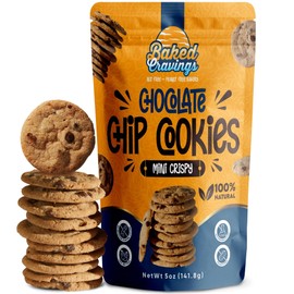 Baked Cravings Mini Chocolate Chip Cookies (24 Cookies) | Nut-Free & Peanut-Free, 100% Natural Classic and Crispy Chocolate Cookies | No Preservatives, No Artificial Flavors or Colors - 5oz Bag