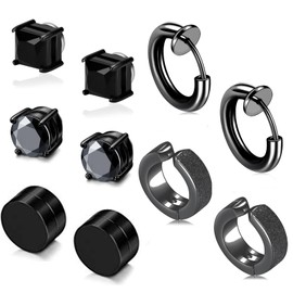 Besyvvin Magnetic Earring Studs Stainless Steel Fake Earring Non Piercing for Women Men Clips On Earrings Black