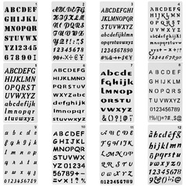 Pack of 12 Letter Stencils, Reusable Number Stencils, Vintage Alphabet Number Stencils, Plastic Letter Stencil for DIY Scrapbook Painting Wood Wall Paper (17.8 x 10.2 cm)