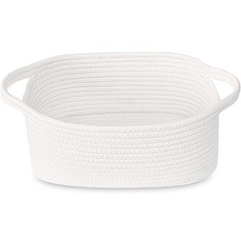 ABenkle Small White Basket, Soft Woven Storage Bins Baskets for Cat Dog Toys Organizer, Decorative Shelves Closet Organizing Basket Chest Box, Empty Gift Baskets