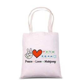 MNIGIU Funny Mahjong Tote Bag Mahjong Lover Gift Peace Love Mahjong Board Game Fan Gift Lucky Mahjong Gift