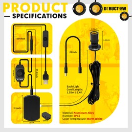 Dtructiew LED Spot Light 6PCS, Mini Led Spotlight Indoor with Dimmer, 1W 5V Dimmable LED Spot Lights Indoor Accent Lights Adjustable for Painting Picture Plants Jewelry Showcase Model Display