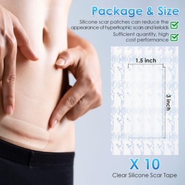 Geiserailie 10 Pcs Clear Silicone Scar Tape, Medical Grade Silicone Strips, 1.5 x 3 Inches, Scar Patches for Surgical, Burn, Body, Hypertrophic & Keloid Treatment, not included natural latex