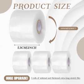 2in x 3280ft,3 Rolls Mini Stretch Wrap for Bottles, Jars, Cans Heavy Duty Shrink Film, Unheated Packing Supplies,Stretch Wrap for Lip Gloss, Tin, Garden Grafting Plant Tape