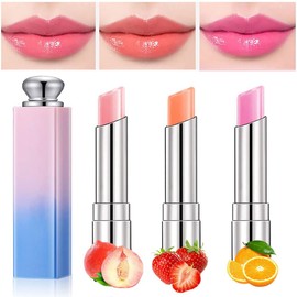 3Pcs Color Changing Lipstick Lip Balm Set- Crystal Jelly Lip Gloss, Long Lasting Nutritious Tinted Lip Balm Moisturizer Magic Temperature Color Change Lip Gloss for Women
