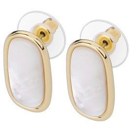 TAIGRAMA Mother of Pearl Studs Earrings for Women, Rectangular Stainless Steel Earrings Hypoallergenic Gold Plated Earrings Stud for Women Jewelry Gifts