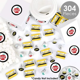 Big Dot of Happiness NYC Cityscape - Mini Candy Bar Wrappers, Round Candy Stickers and Circle Stickers - New York City Party Candy Favor Sticker Kit - 304 Pieces
