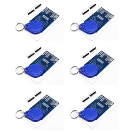6-Piece RFID Kit: Mifare RC522 RF IC Card Sensor Module with S50 Blank Cards and Keychains, Compatible with Arduino and Raspberry Pi