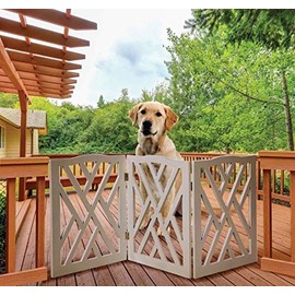 Indoor/Outdoor Solid Wood Crisscross Freestanding Foldable Adjustable 3-Section Pet Gate