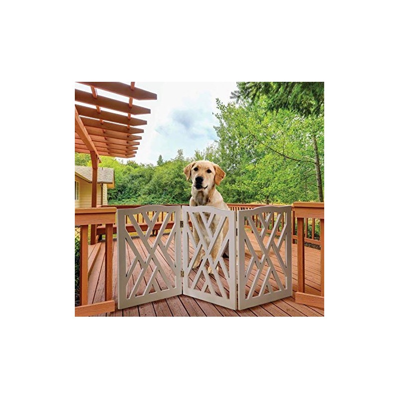 Indoor/Outdoor Solid Wood Crisscross Freestanding Foldable Adjustable 3-Section Pet Gate
