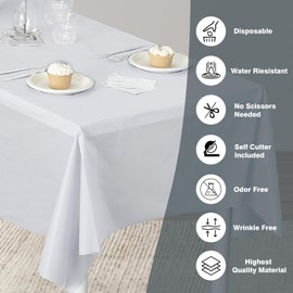 Craft And Party, 54 in x 300 feet Plastic Table Cover Roll for Party, Banquet, Picnic, Kids Activities for Any Size and Shape Table (White, 54" x 300ft)