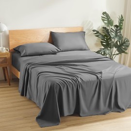 Filo Magico 100% Cotton 4 Piece Sheets Set, 200 Thread Count Luxury 30cm Deep Fitted Sheet, Flat Bed Sheet & Pillowcases, Ultra Soft Easy Care Hotel Quality Bedding Sheets Set - King, Grey