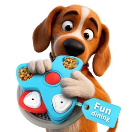 Interactive Dog Puzzle Bowl, Slow Feeder Toy for Dogs and Cats, Blue and Red