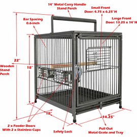 Portable Heavy Duty Travel Bird Parrot Carrier Cage Feeding Bowl Play Stand with Handle