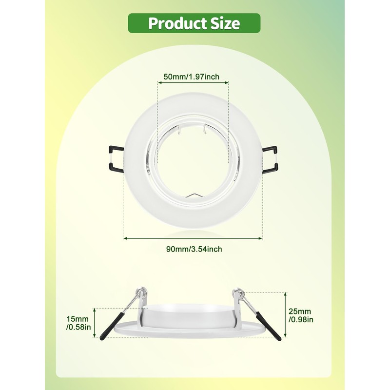 10x Modern Recessed Spotlight Frame, GU10 Recessed Lights, Includes GU10