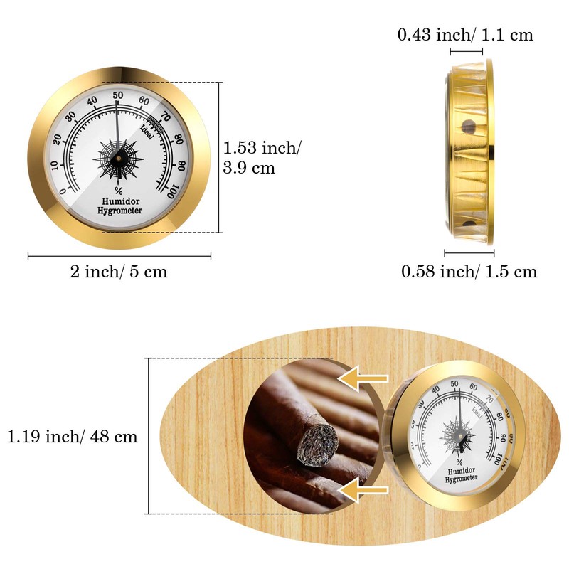 Frienda 2 Pcs Hydrometer Humidity Meter Cigar Humidor Hygrometers Round