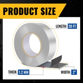 VIVIDA Aluminum Butyl Tape 2 Inch × 20 Feet, Butyl Waterproof Tape, Aluminum Foil Butyl Sealing Tape for Outdoor Use, Corrosion Resistant, Repair for Metal Roofing, RV, Windows, 1 Roll