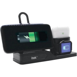 Itek 3-in-1 Qi Wireless Charging Stand, USB-C Cable, Black